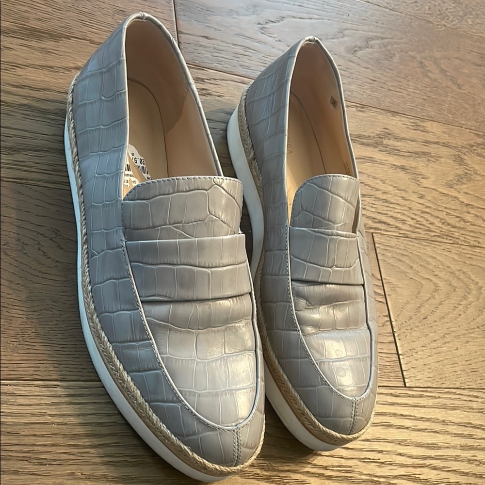 Gray Via Spiga Crocodile Pattern Loafers